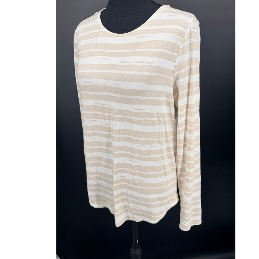 Cupio Striped Long Sleeve Top Womens Medium Beige White Excellent BK1K804